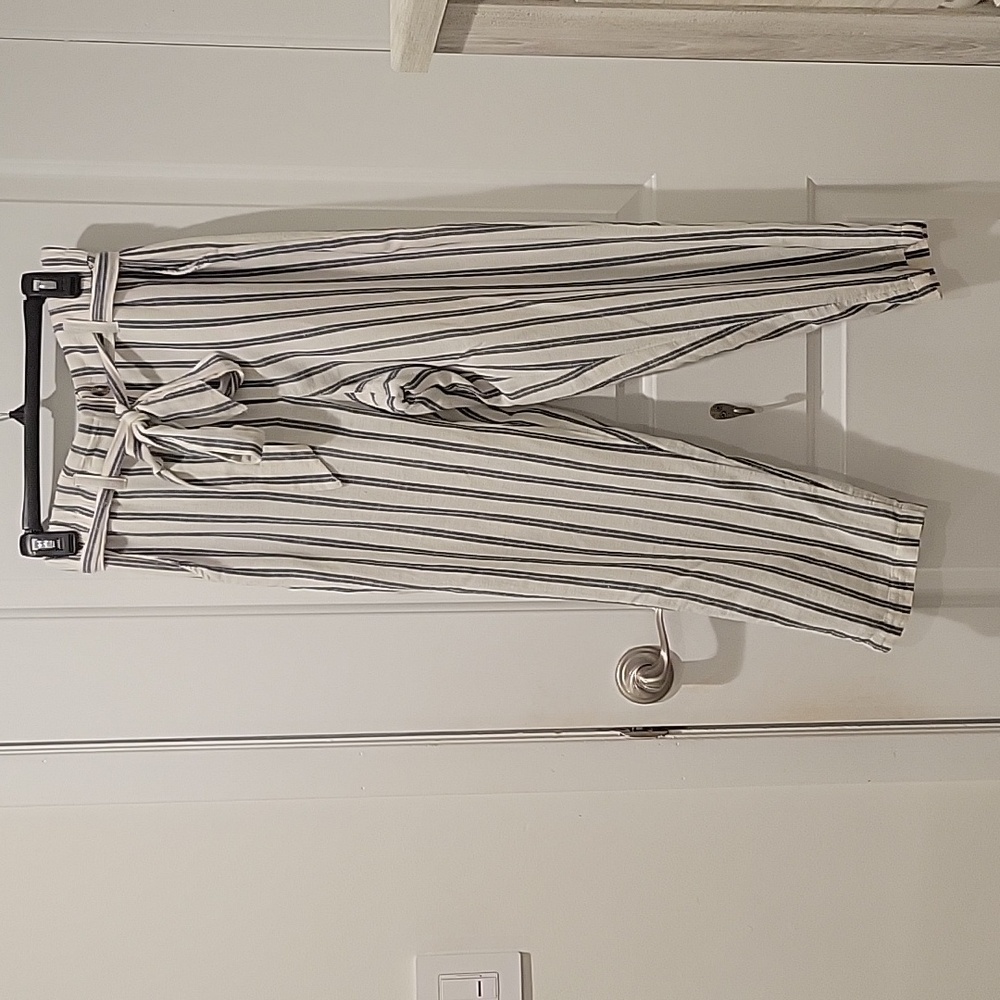 American Eagle Striped Linen-Blend Belted Pants Size M - Picture 2 of 9